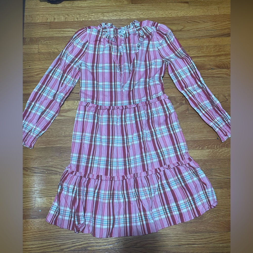 J Crew Women’s Long Sleeve Frilly Pleated Plaid Dress